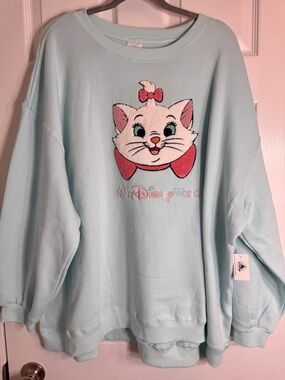 NWT Disney Parks Walt Disney World Marie Aristocats Blue Chenille Sweatshirt 1X.